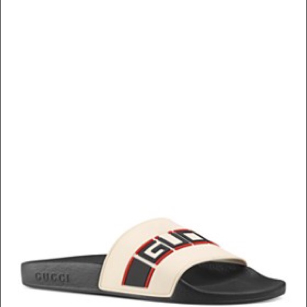 GUCCI WHITE LOGO STRIPED SLIDES